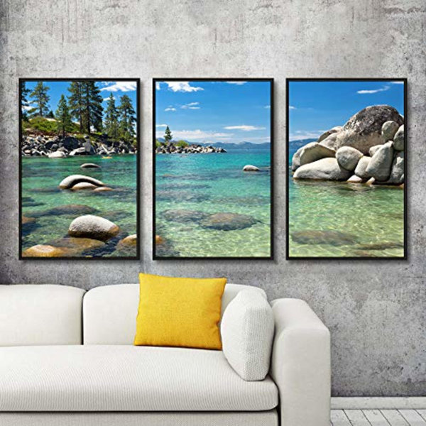 IDEA4WALL 3 Piece Framed Canvas Wall Art For Living Room, Bedroom Lake